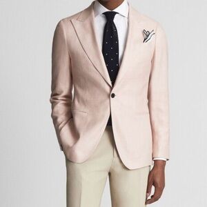 REISS SINGLE BREASTED WEAVE BLAZER IN SOFT PINK Size L 40 chest